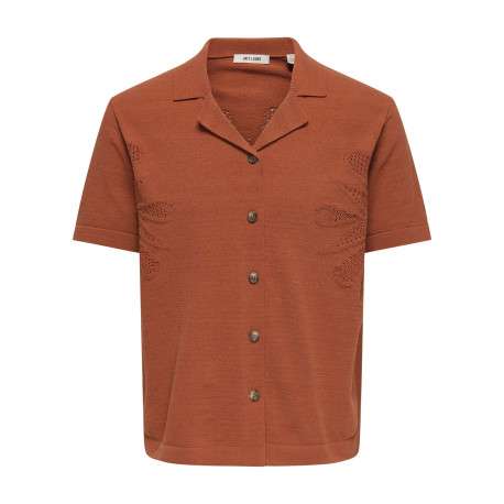 Chemise brique unie pourvue de manches courtes et d'une coupe droite