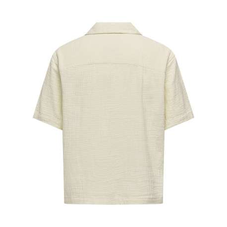 Chemise en coton écrue unie pourvue d'une coupe droite et d'un col cubain - Image 2