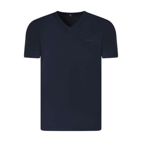 T-shirt en coton bleu foncé à coupe droite pourvu d'un col v