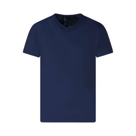 T-shirt en coton marine uni avec une coupe droite et un col v