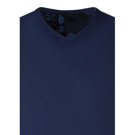T-shirt en coton marine uni avec une coupe droite et un col v - Image 3