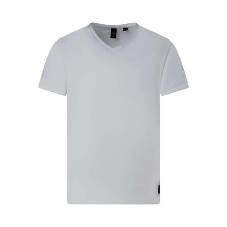 T-shirt en coton blanc uni avec une coupe droite et un col v