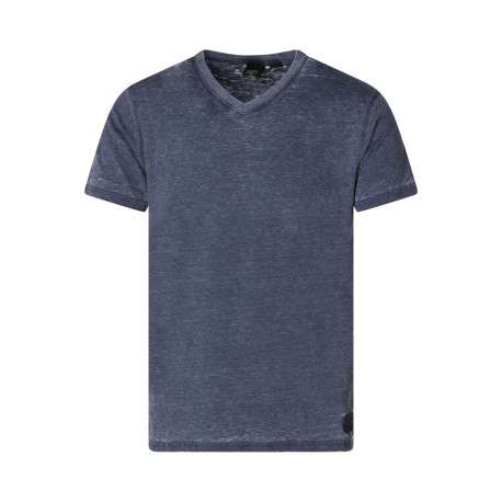 T-shirt marine uni pourvu d'un col v et des manches courtes