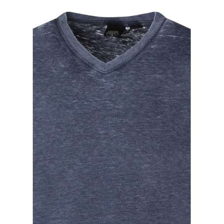 T-shirt marine uni pourvu d'un col v et des manches courtes - Image 3