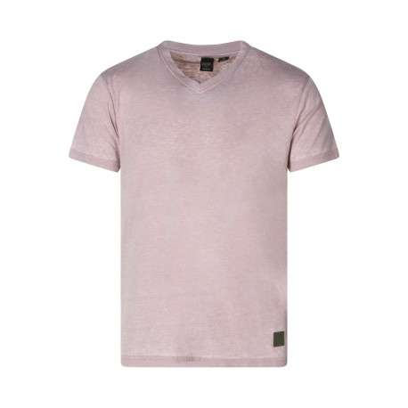 T-shirt saumon uni pourvu d'un col v et des manches courtes