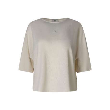 Pull beige uni pourvu d'une coupe ample et de manches courtes