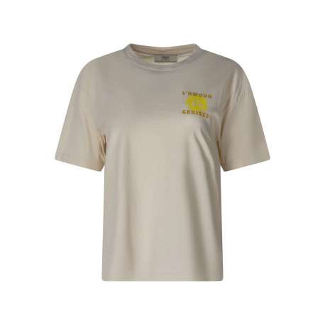 T-shirt en coton écru uni pourvu d'une coupe ample et d'un col rond