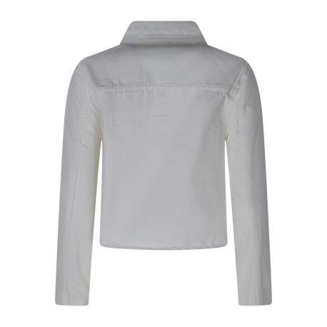 Blouson en jean en coton blanc uni pourvu d'une coupe droite et d'un col chemise - Image 2