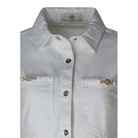 Blouson en jean en coton blanc uni pourvu d'une coupe droite et d'un col chemise - Image 3