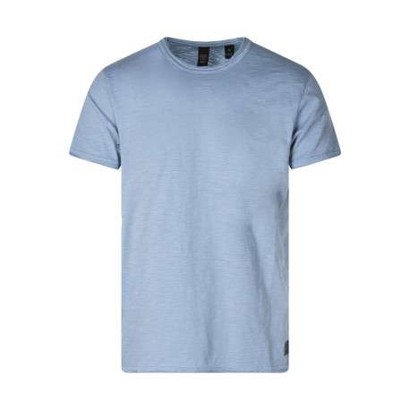 T-shirt en coton bleu uni pourvu d'une coupe droite et d'un col rond