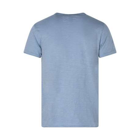 T-shirt en coton bleu uni pourvu d'une coupe droite et d'un col rond - Image 2
