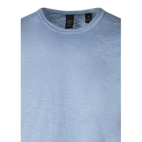 T-shirt en coton bleu uni pourvu d'une coupe droite et d'un col rond - Image 3
