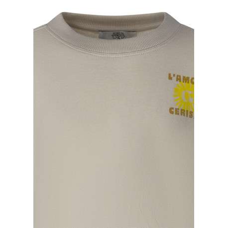 Sweat en coton mélangé écru uni pourvu d'une coupe droite et d'un col rond - Image 3