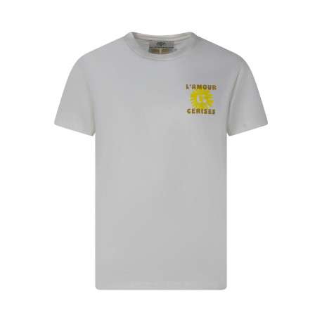 T-shirt en coton écru uni pourvu d'une coupe droite et d'un col rond