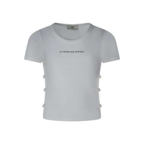 T-shirt en coton blanc uni pourvu d'un col rond et d'une coupe droite