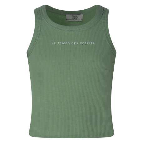 Débardeur en coton vert uni pourvu d'une coupe ajustée et d'un col rond