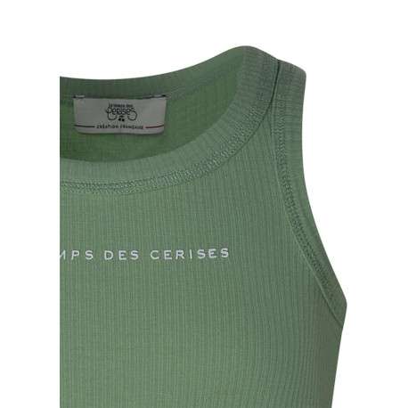 Débardeur en coton vert uni pourvu d'une coupe ajustée et d'un col rond - Image 3