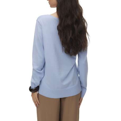 Pull bleu à coupe ajustée pourvu d'un col v et de manches longues - Image 2