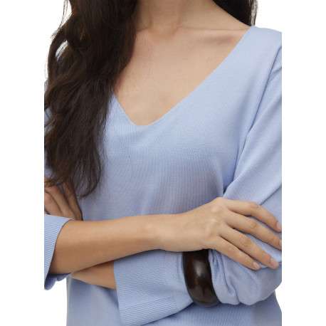 Pull bleu à coupe ajustée pourvu d'un col v et de manches longues - Image 3