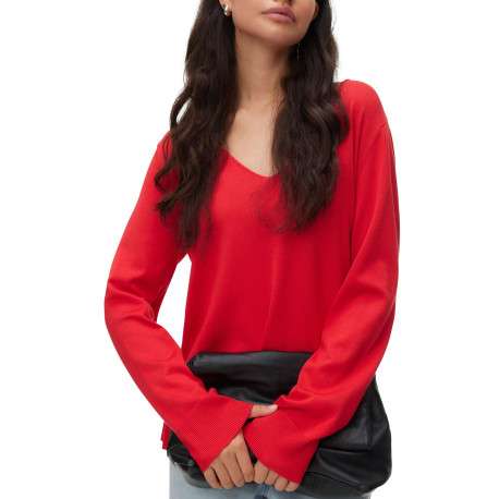Pull rouge à coupe ajustée pourvu d'un col v et de manches longues - Image 2