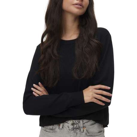 Pull noir à coupe ajustée pourvu d'un col rond et de manches longues - Image 2