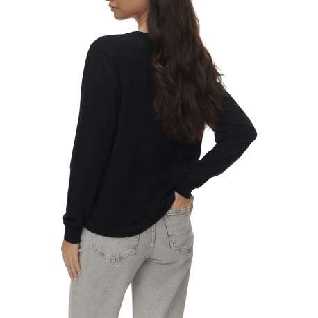Pull noir à coupe ajustée pourvu d'un col rond et de manches longues - Image 3