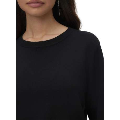 Pull noir à coupe ajustée pourvu d'un col rond et de manches longues - Image 4