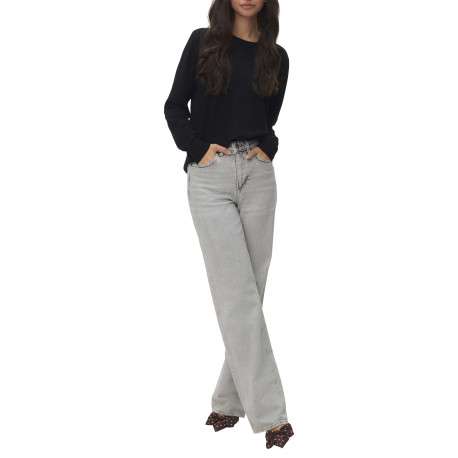 Pull noir à coupe ajustée pourvu d'un col rond et de manches longues - Image 5