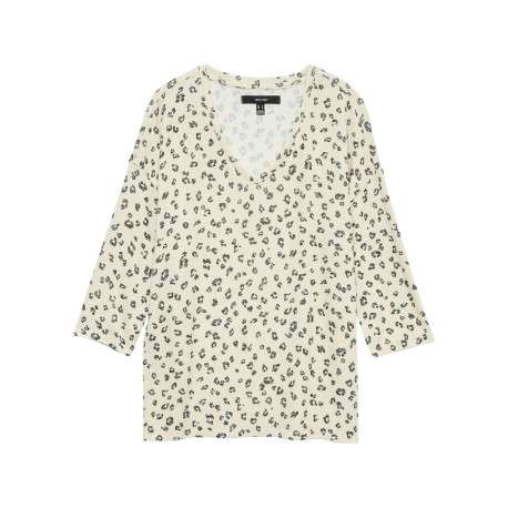 Pull motif léopard à coupe droite pourvu d'un col v et de manches longues