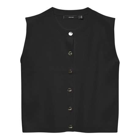 Gilet noir sans manche à coupe ajustée pourvu d'un col rond côtelé