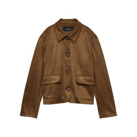Blouson marron à coupe droite effet daim pourvu d'un col à revers