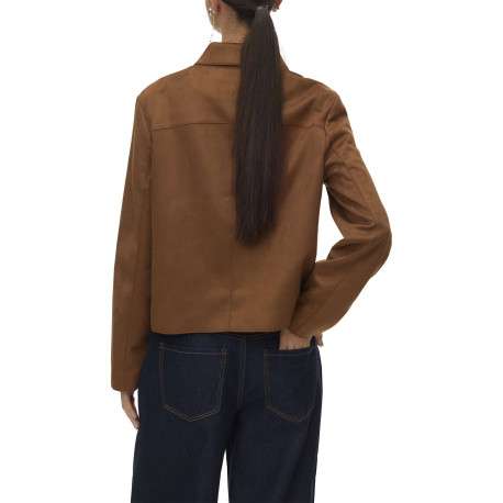 Blouson marron à coupe droite effet daim pourvu d'un col à revers - Image 3