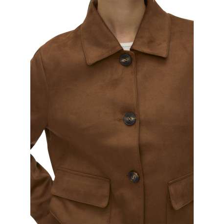 Blouson marron à coupe droite effet daim pourvu d'un col à revers - Image 4