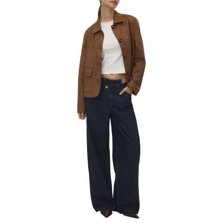 Blouson marron à coupe droite effet daim pourvu d'un col à revers - Image 5