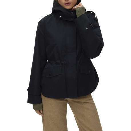 Parka noire à coupe ajustée pourvue d'un col à capuche boutonné - Image 2