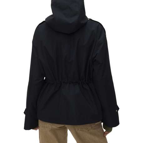 Parka noire à coupe ajustée pourvue d'un col à capuche boutonné - Image 3