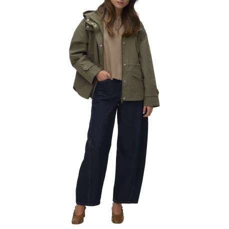 Parka kaki à coupe ajustée pourvue d'un col à capuche boutonné - Image 5