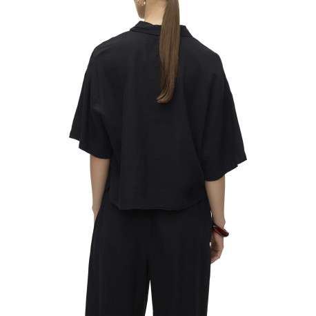 Chemise noire à coupe ajustée pourvu d'un col à revers et de manches 3/4 - Image 2