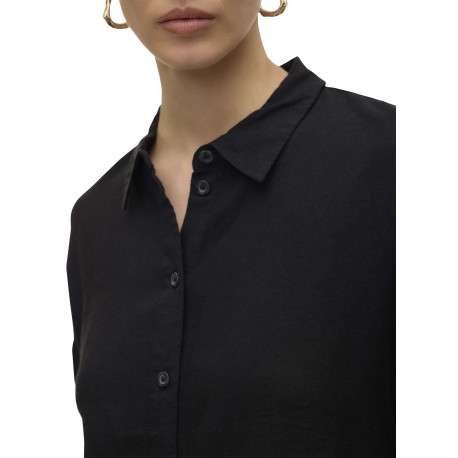 Chemise noire à coupe ajustée pourvu d'un col à revers et de manches 3/4 - Image 3