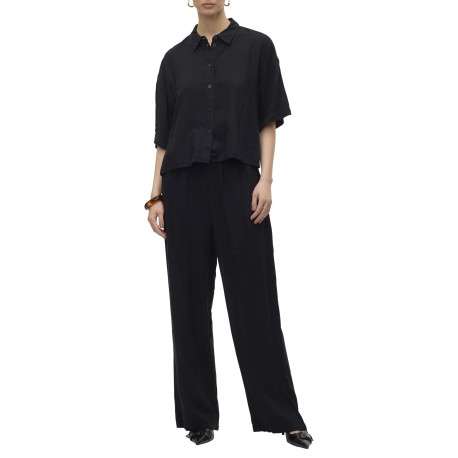 Chemise noire à coupe ajustée pourvu d'un col à revers et de manches 3/4 - Image 5