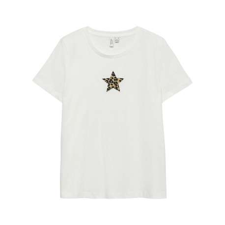 T-shirt en coton blanc à coupe ajustée pourvu d'un col rond côtelé
