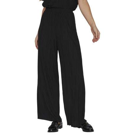 Pantalon noir uni avec une coupe flare et une taille élastiquée - Image 3