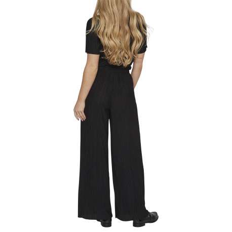 Pantalon noir uni avec une coupe flare et une taille élastiquée - Image 4