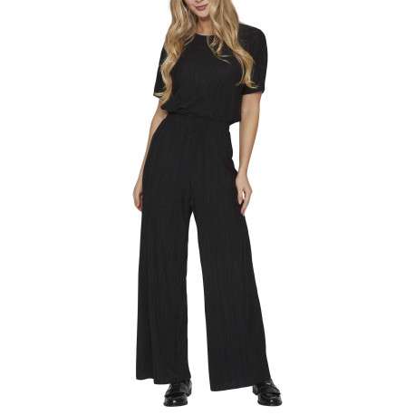 Pantalon noir uni avec une coupe flare et une taille élastiquée - Image 5