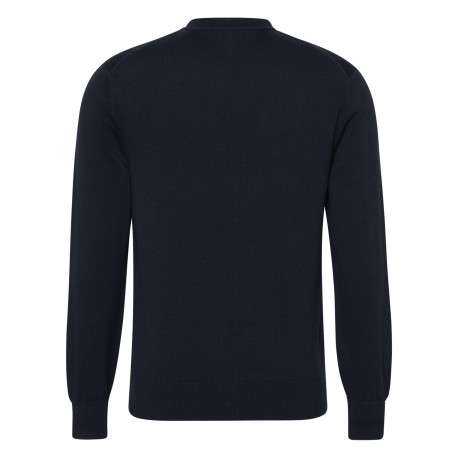 Pull en coton marine à coupe ajustée pourvu d'un col rond côtelé - Image 2