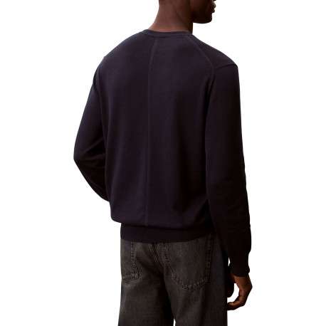 Pull en coton marine à coupe ajustée pourvu d'un col rond côtelé - Image 4