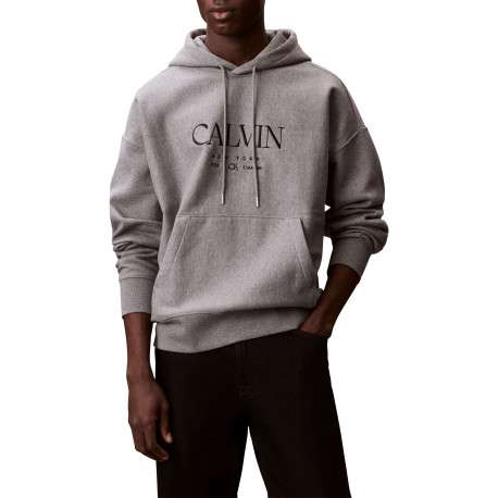 Sweat en coton gris à coupe droite pourvu d'un col à capuche - Image 2