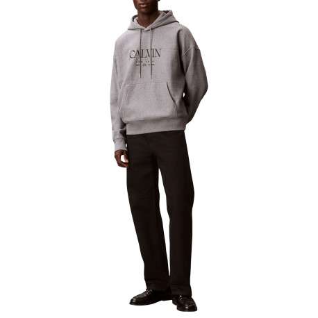 Sweat en coton gris à coupe droite pourvu d'un col à capuche - Image 6