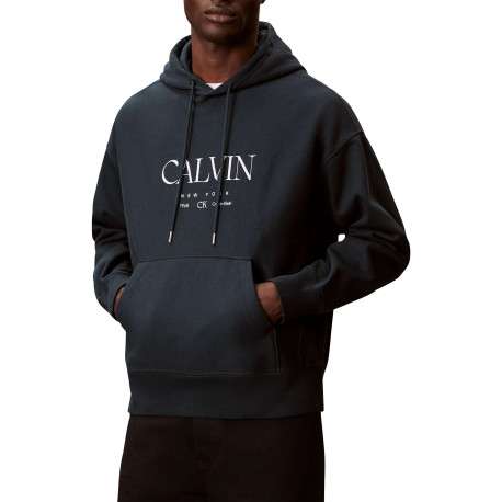 Sweat en coton marine à coupe droite pourvu d'un col à capuche - Image 2