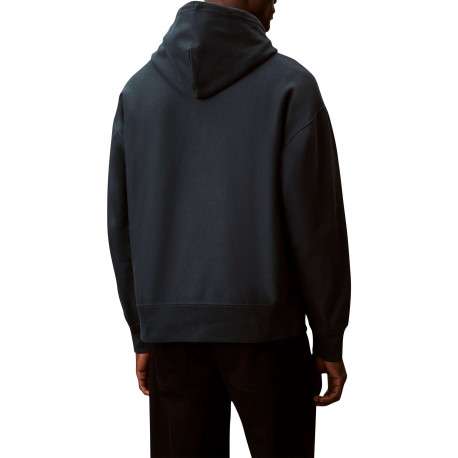 Sweat en coton marine à coupe droite pourvu d'un col à capuche - Image 3